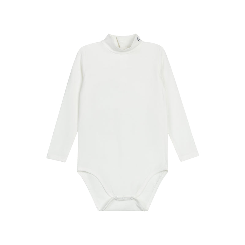 Fair Isle Embroidered Mockneck Bodysuit - Ivory Blue