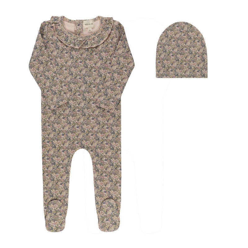 Liberty/Berry Footie & Beanie - Pink Print