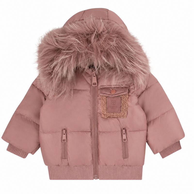Leather Patch Baby Coat- Mauve Pink