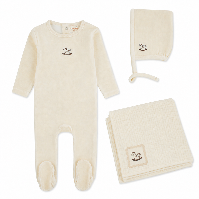Pre-Order Striped Cotton Muslin Layette Set - Cream Beige