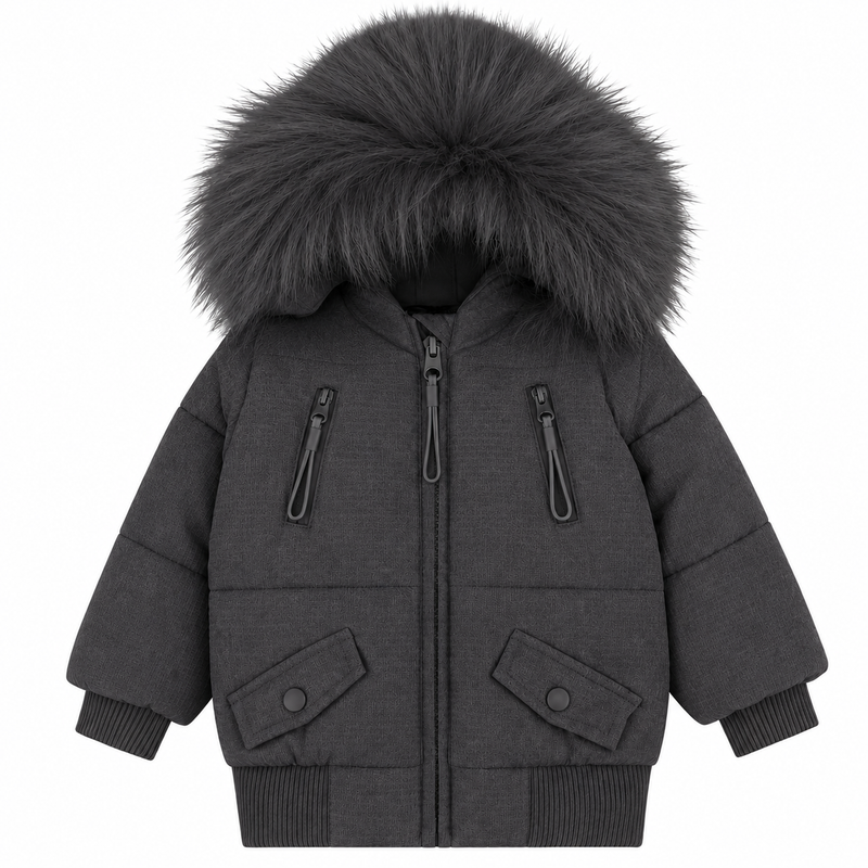 Textured Coat Jacket - Charcoal Grey