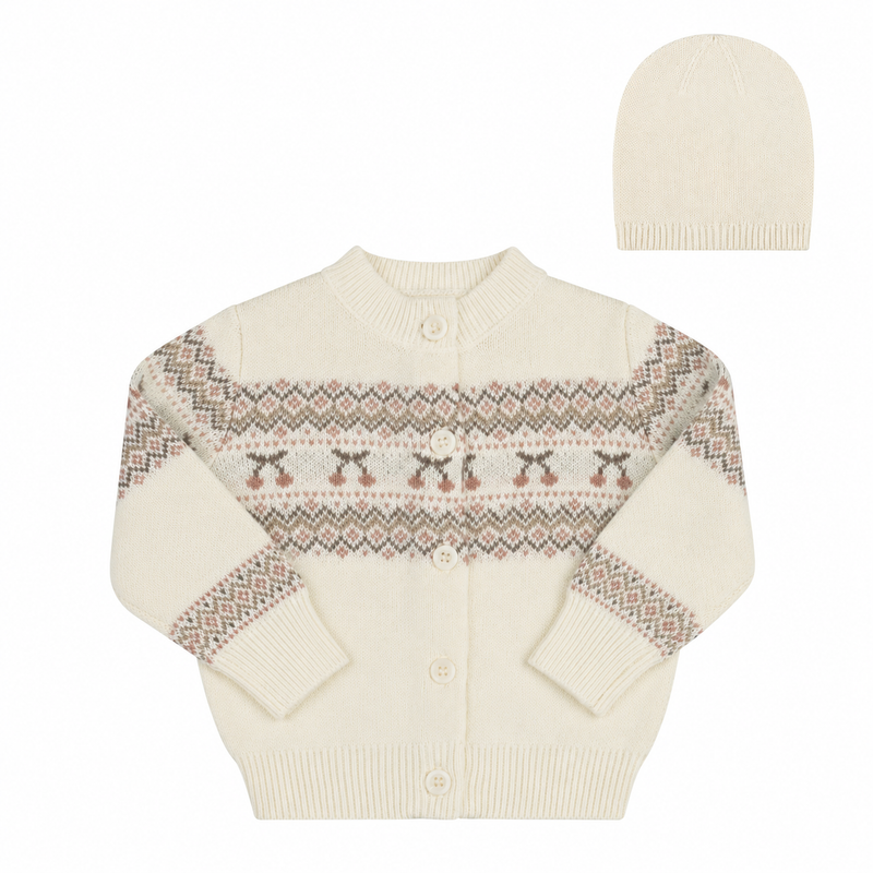 Fair Isle Baby Cardigan & Beanie - Ivory