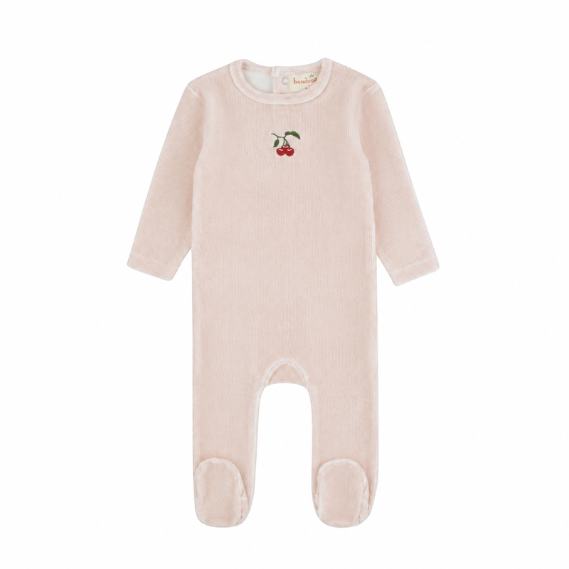 Pre-Order Striped Embroidered Cherry Footie - Lilac