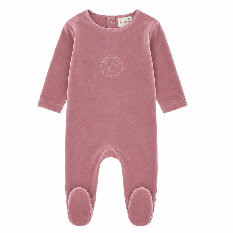 Velour Embossed Footie - Mauve Pink