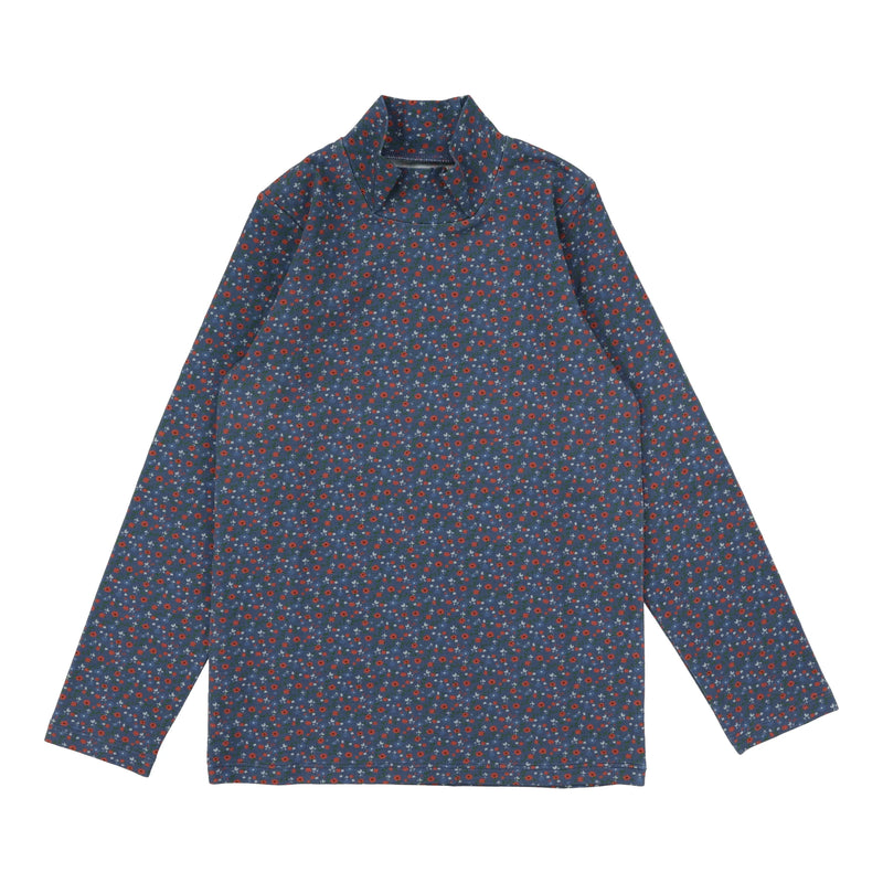 Floral Mockneck-Off Blue - 3T