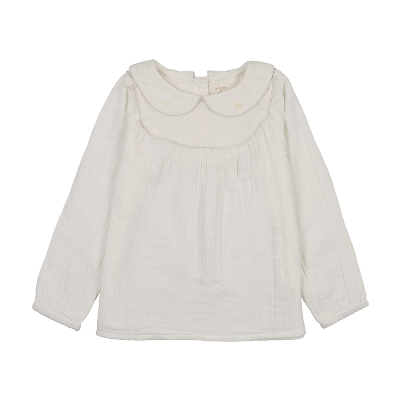 Girls Embroidered Shirt - Cream/Rose
