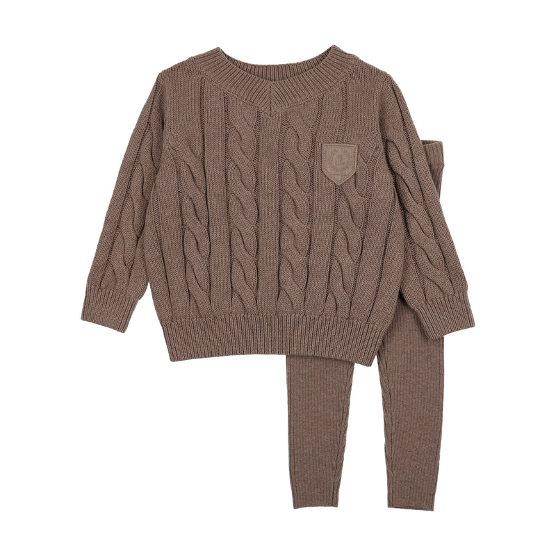 Chunky Cable Knit Toddler Set - Misty Oat