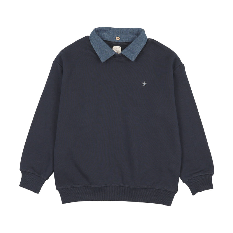 Sweet Campaign Denim Removable Collar Sweatshirt - Navy
