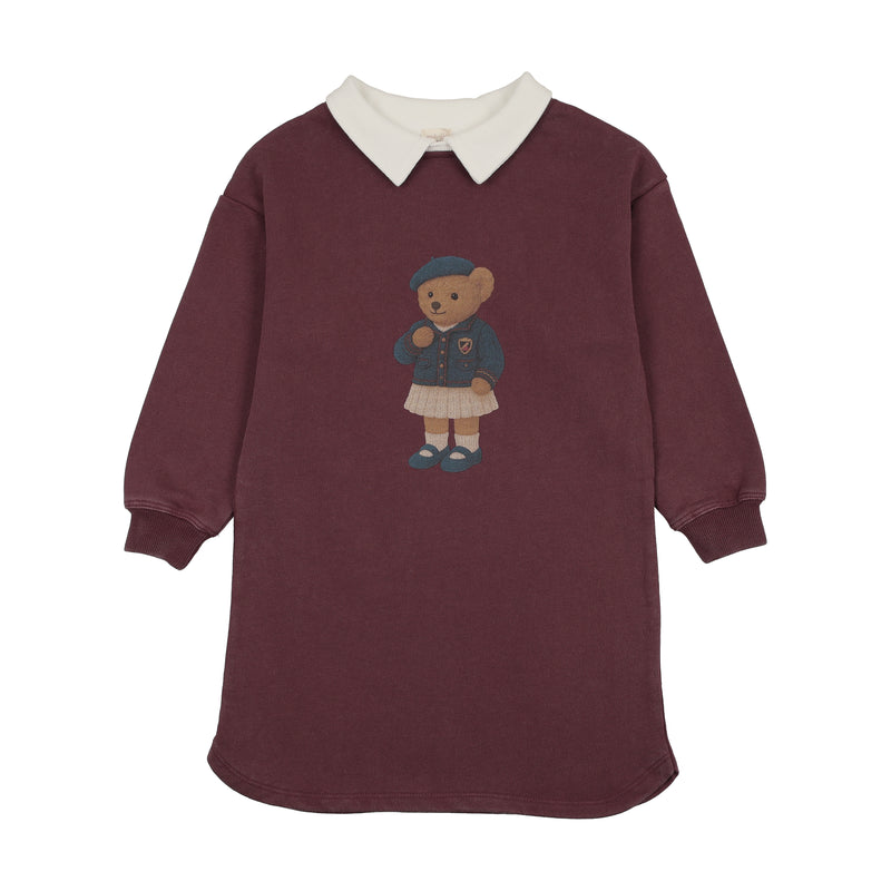 Pre-Order Bear Sweatshirt Dress - Washed Burgundy