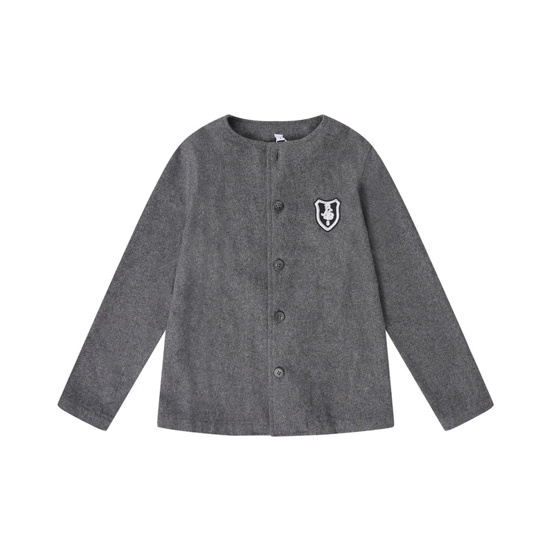 Grey Emblem Wool Cardigan