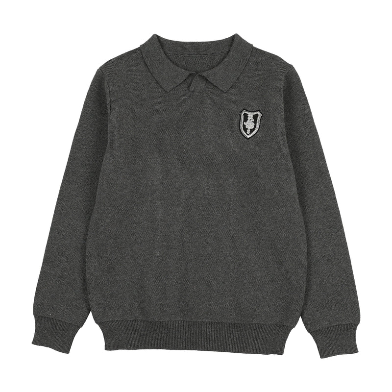 Grey Emblem Knit Top