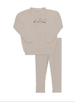 Velour Embroidered ABC Set - Tan