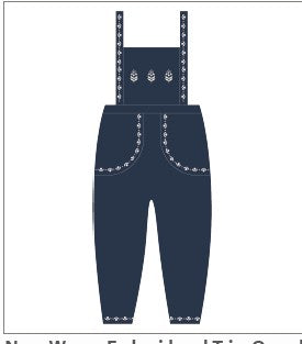 Woven Embroidered Trim Overalls- Navy