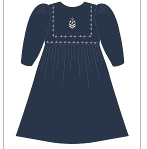 Woven Embroidered Trim Dress - Navy