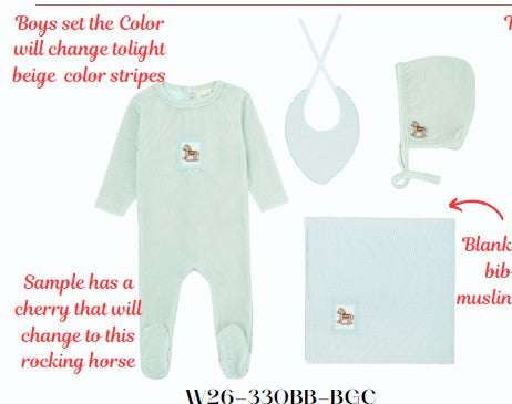 Striped Cotton Muslin Layette Set - Cream Beige