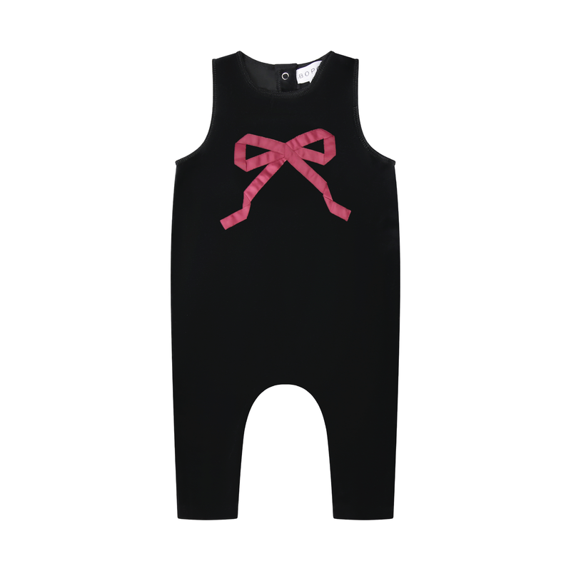 Raspberry Ribbon Bow Overalls