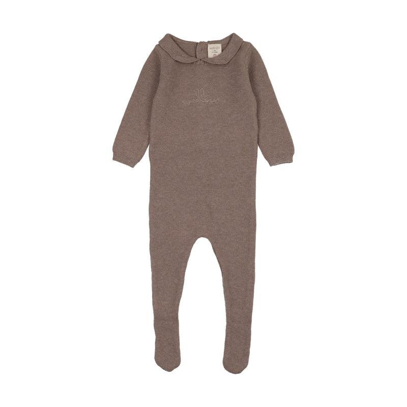 Knit Embroidered Footie - Misty Oat