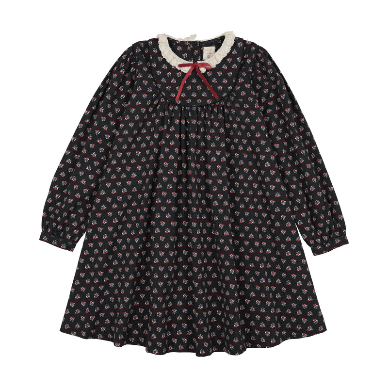 Home Garden Laced Trimmed Dress - Navy Print