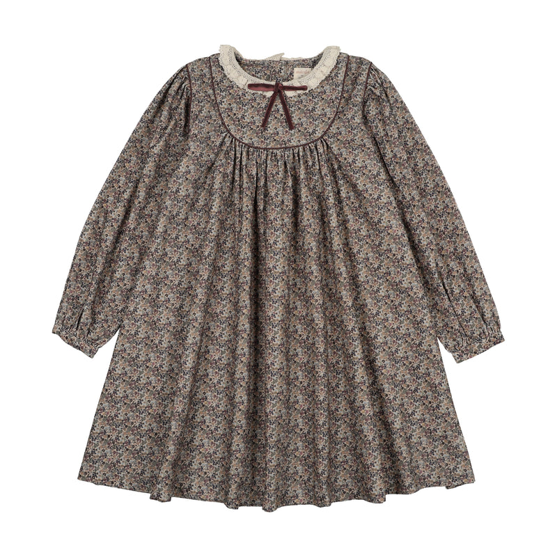 Pre-Order Home Garden Laced Trimmed Dress - Oxford Tan Print
