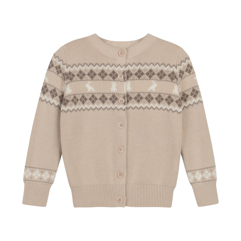 Fair Isle Kids Knit Cardigan - Taupe