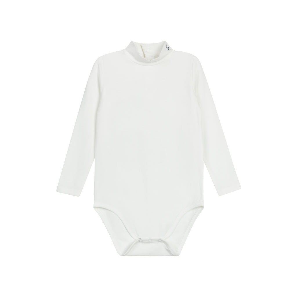 Fair Isle Embroidered Mockneck Bodysuit - Ivory Blue