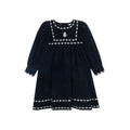 Velour Embroidered Trim Dress - Navy