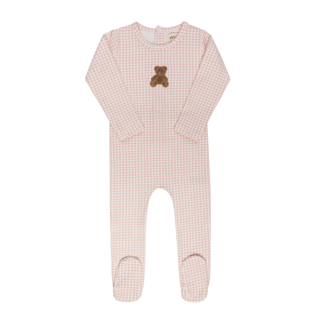Gingham Teddy Footie - Pink