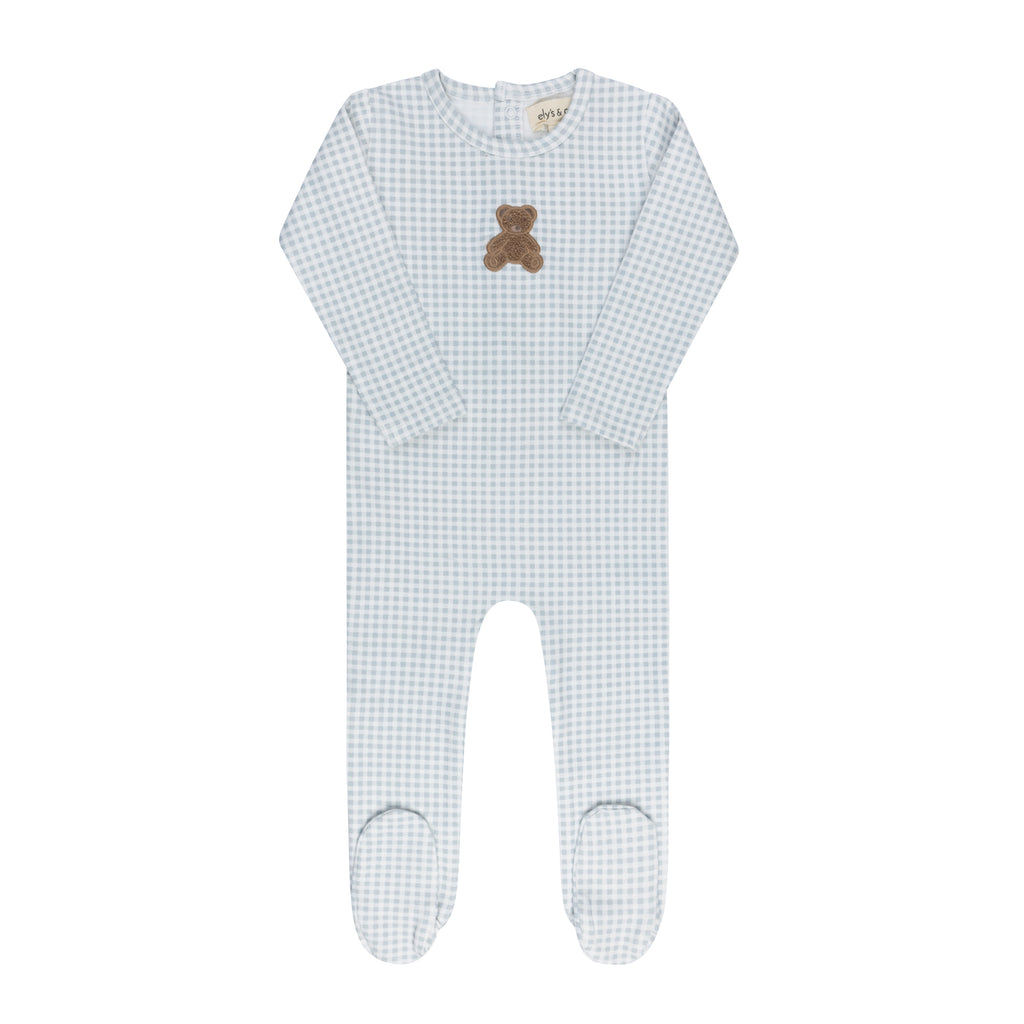 Gingham Teddy Footie - Blue