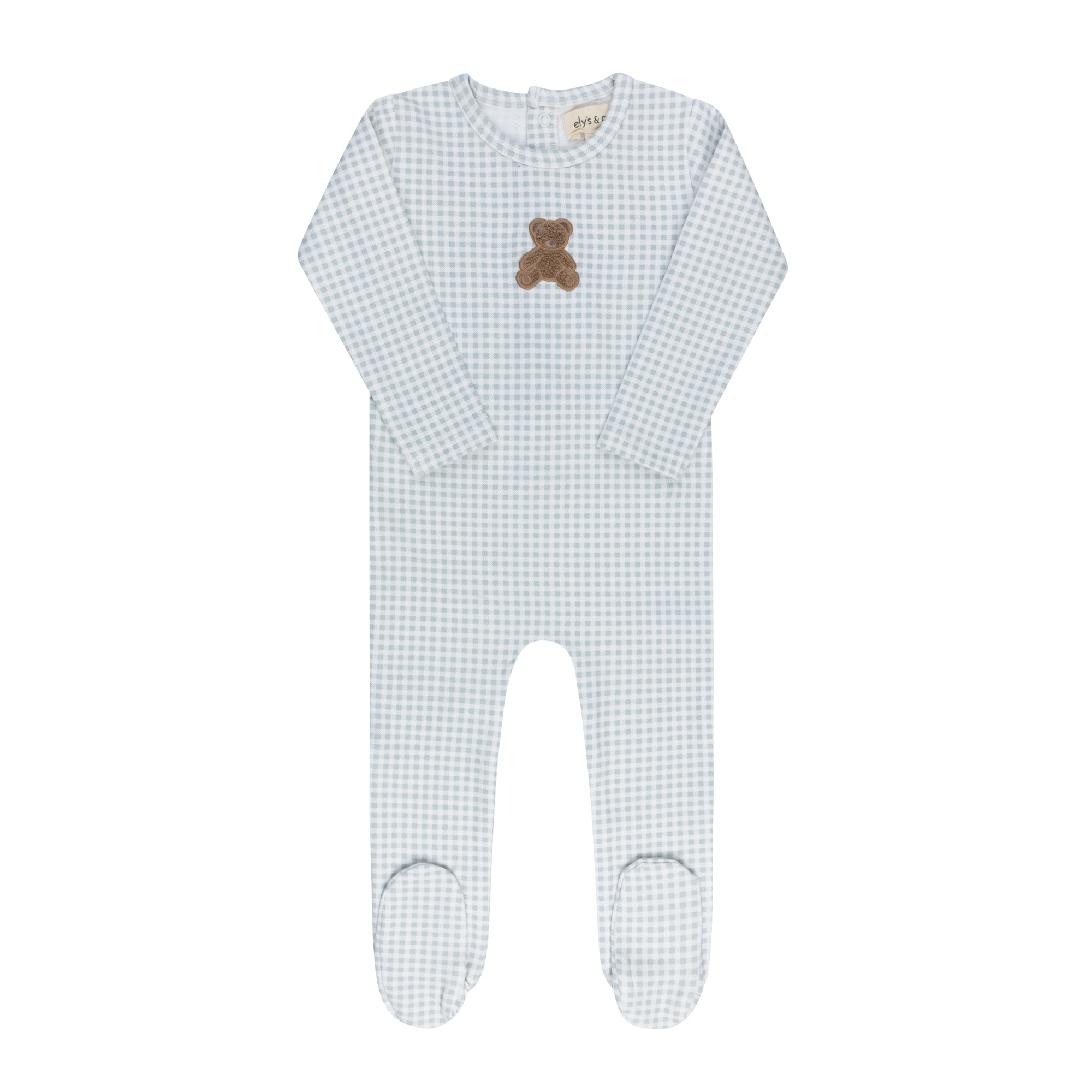 Gingham Teddy Footie - Blue