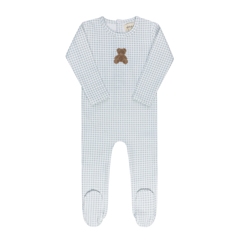 Gingham Teddy Footie - Blue