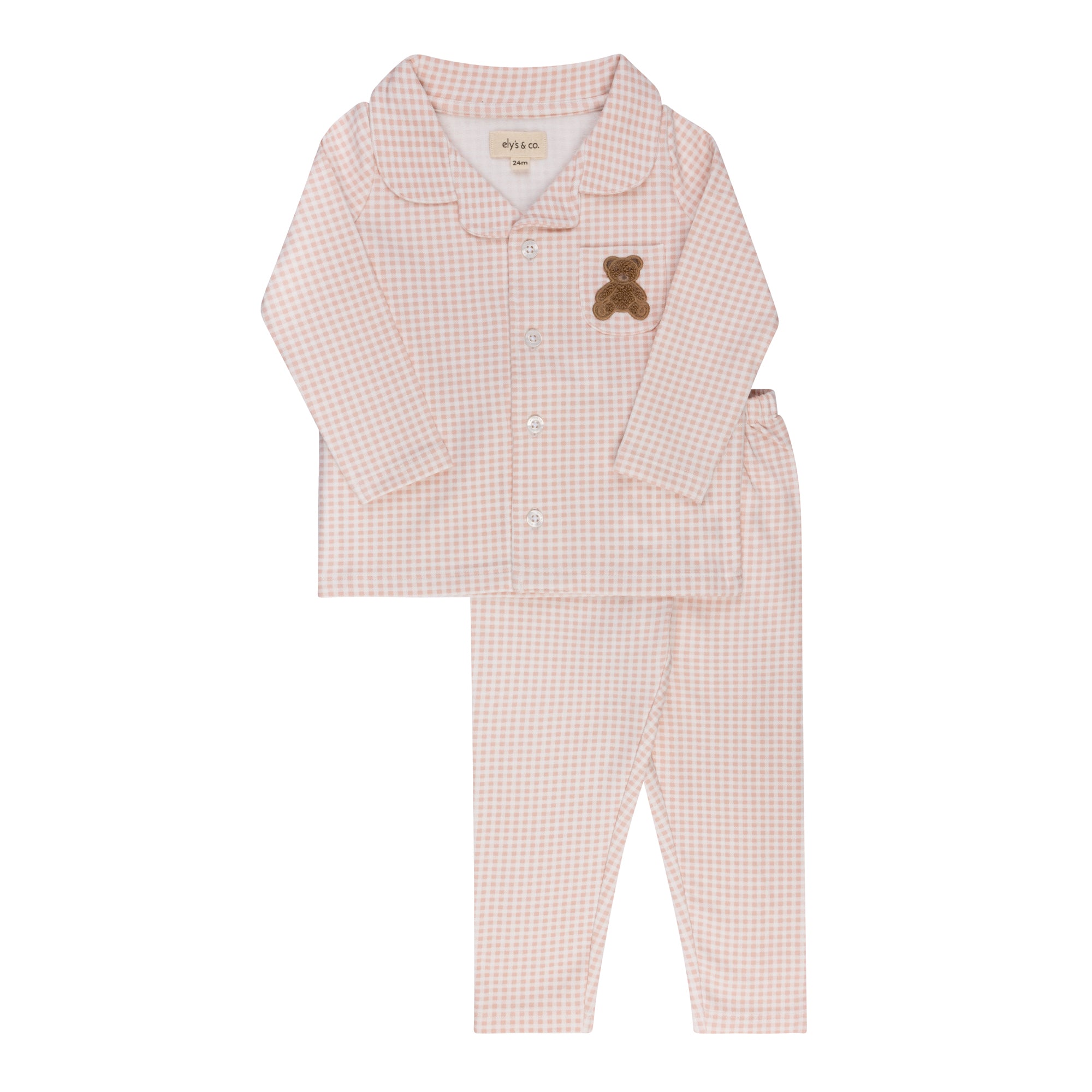 Gingham Teddy Pajamas - Pink