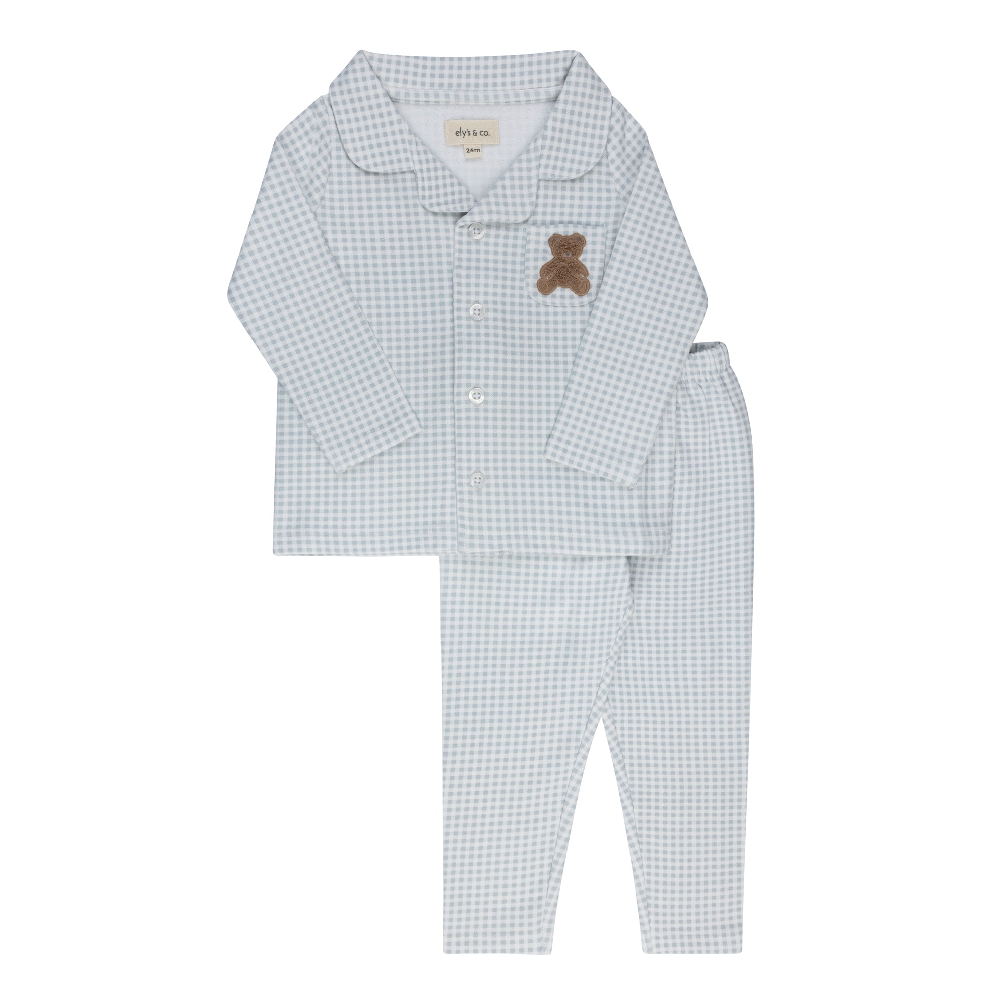 Gingham Teddy Pajamas - Blue