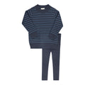 Embroidered Trim Knit Toddler Set - Navy Blue