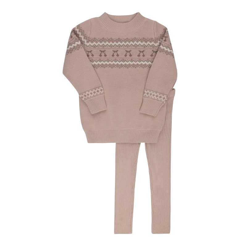 Fair Isle Toddler Knit Set - Mauve