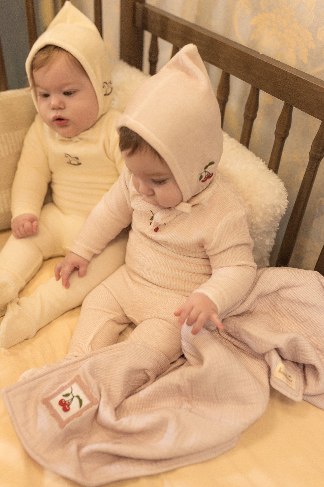 Pre-Order Striped Cotton Muslin Layette Set - Cream Beige