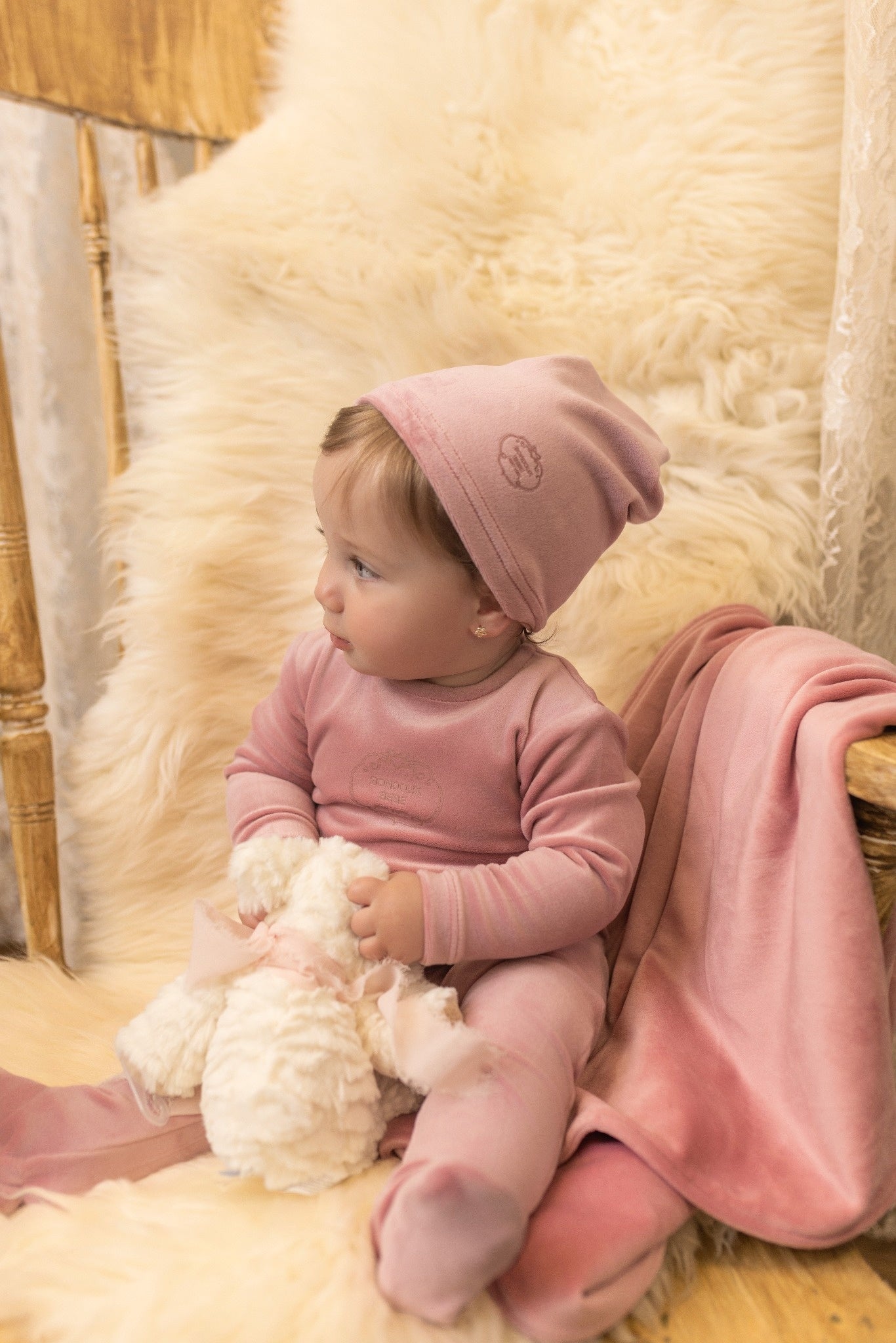 Velour Embossed Footie - Mauve Pink
