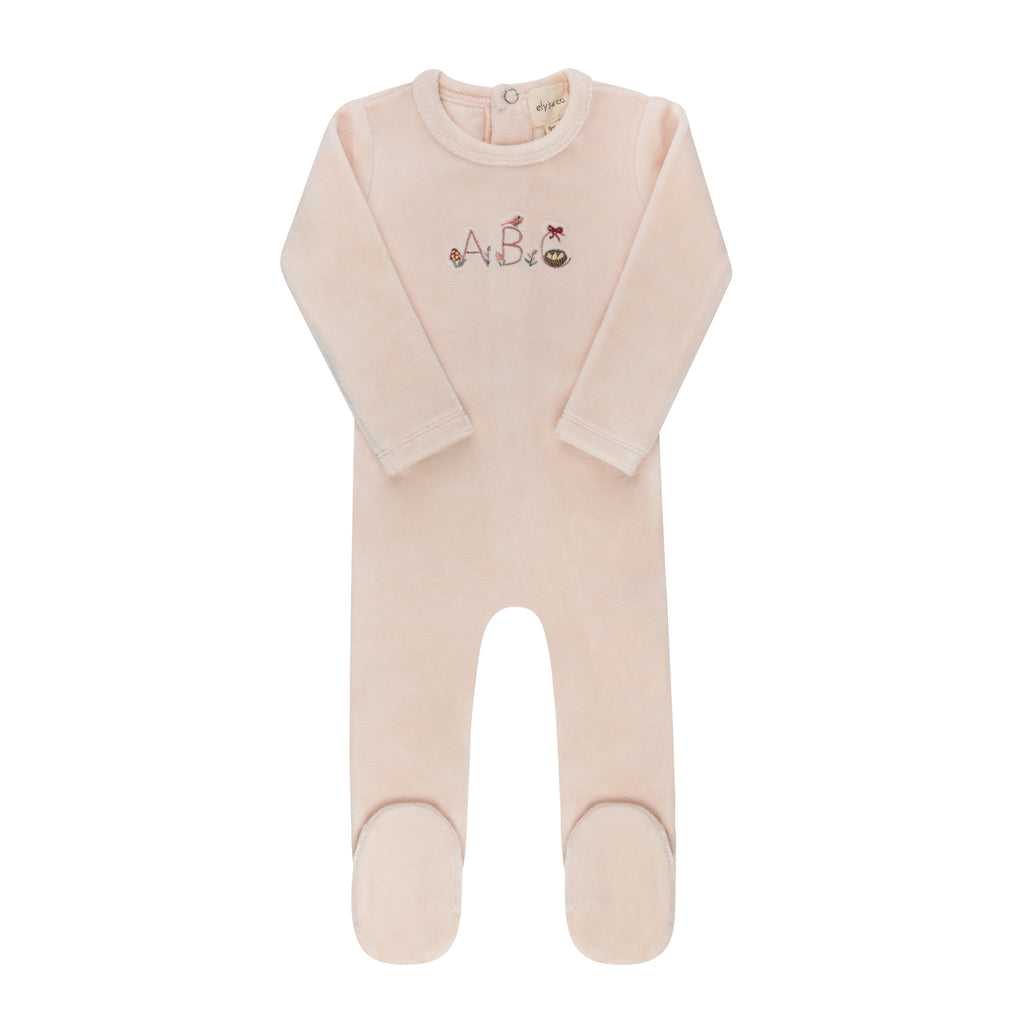 Velour Embroidered ABC Footie - Pink