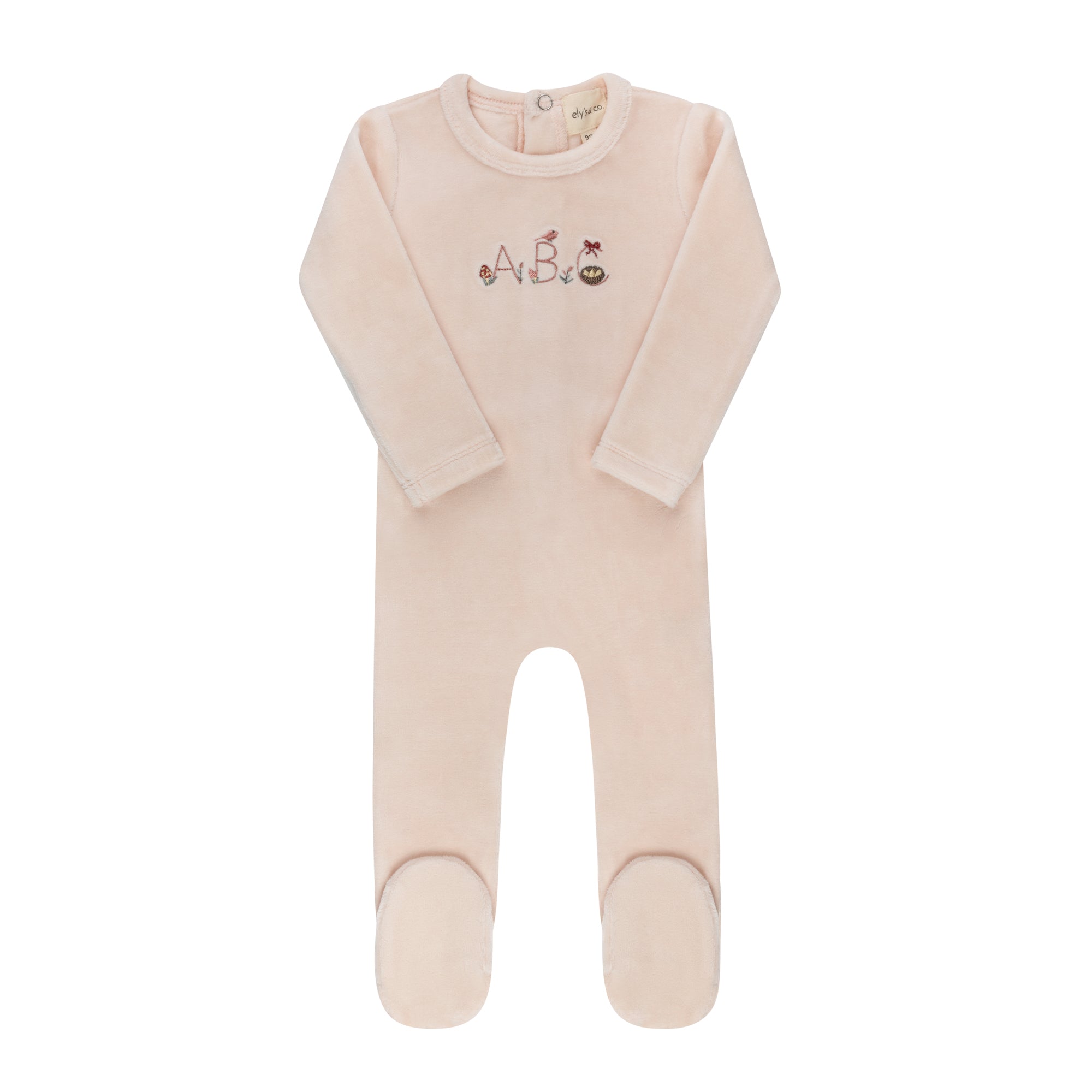 Velour Embroidered ABC Footie - Pink