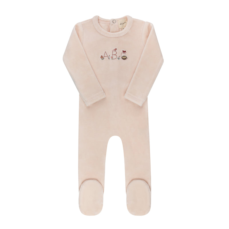 Velour Embroidered ABC Footie - Pink