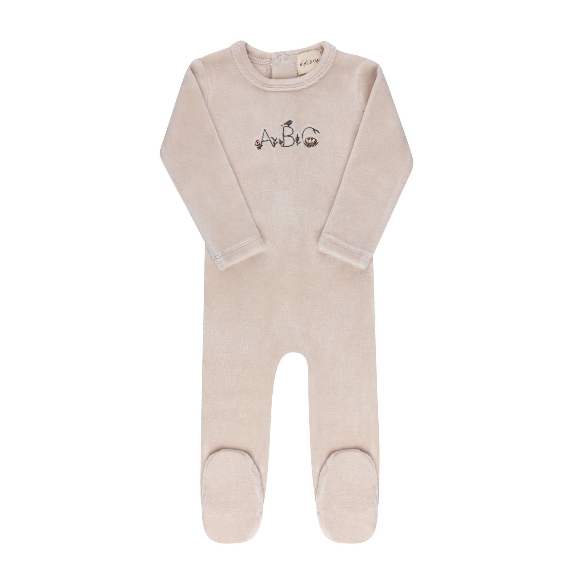 Velour Embroidered ABC Footie - Tan
