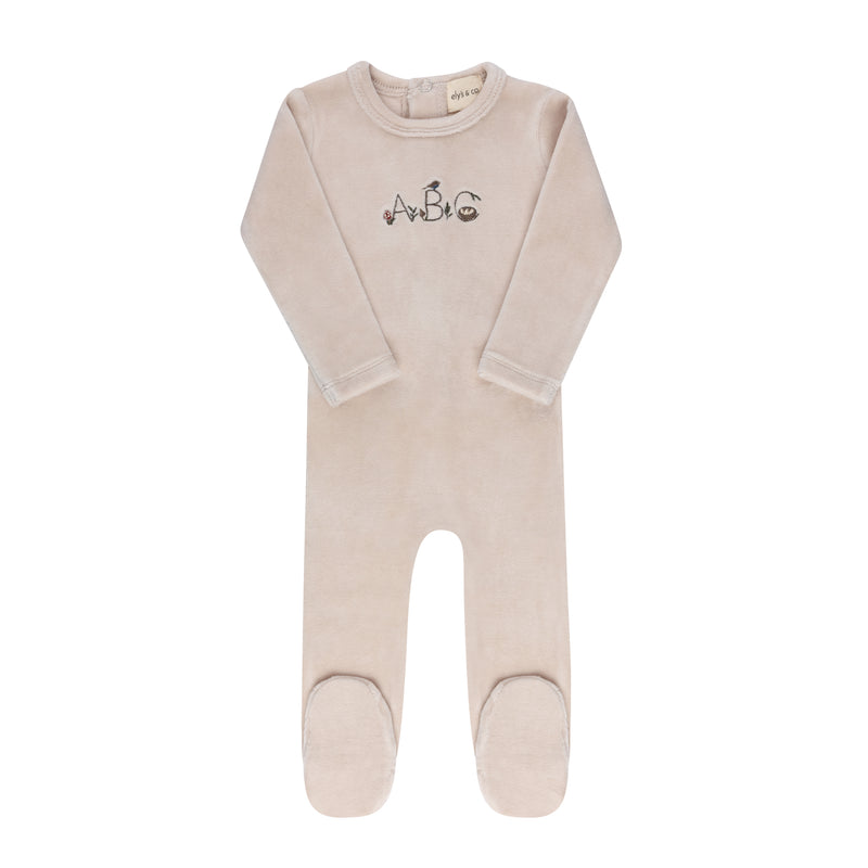 Velour Embroidered ABC Footie - Tan