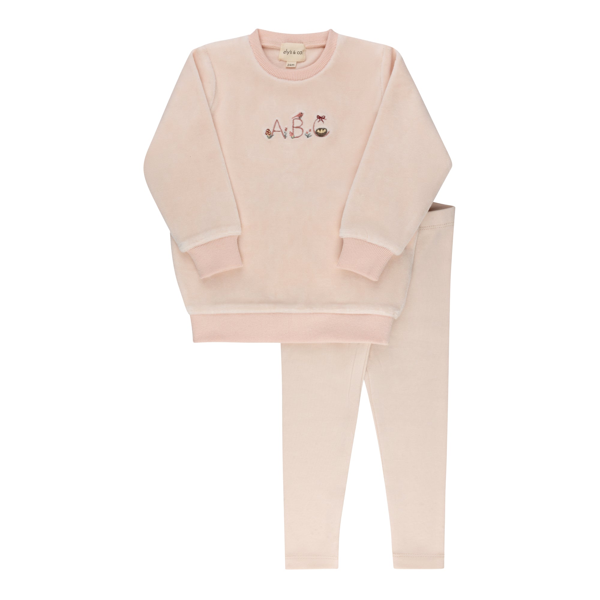 Velour Embroidered ABC Set - Pink