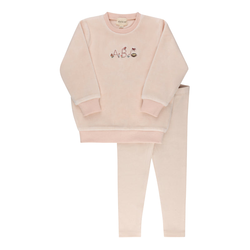 Velour Embroidered ABC Set - Pink