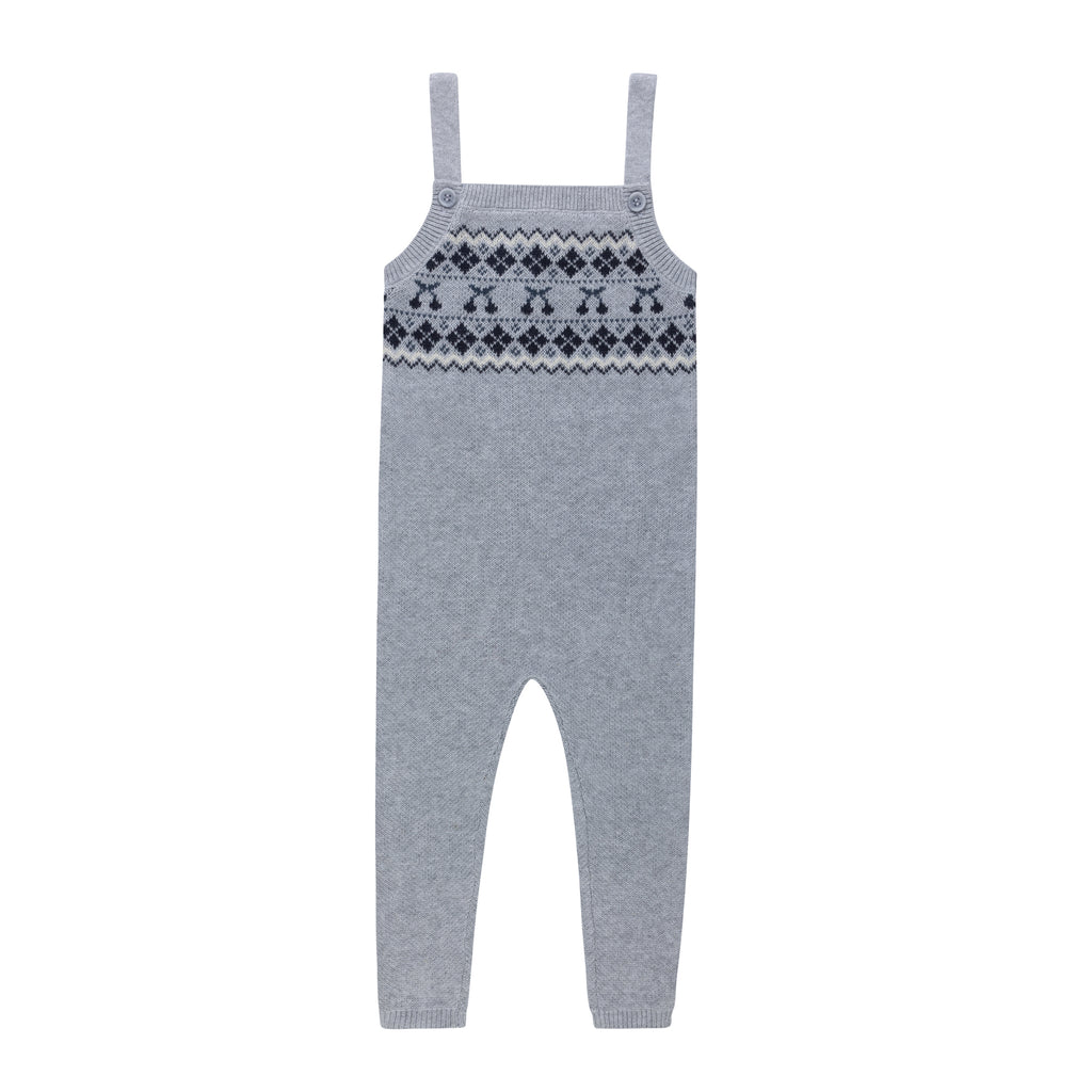 Fair Isle Knit Overalls - Grey Blue