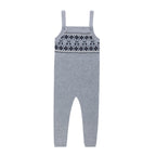 Fair Isle Knit Overalls - Grey Blue