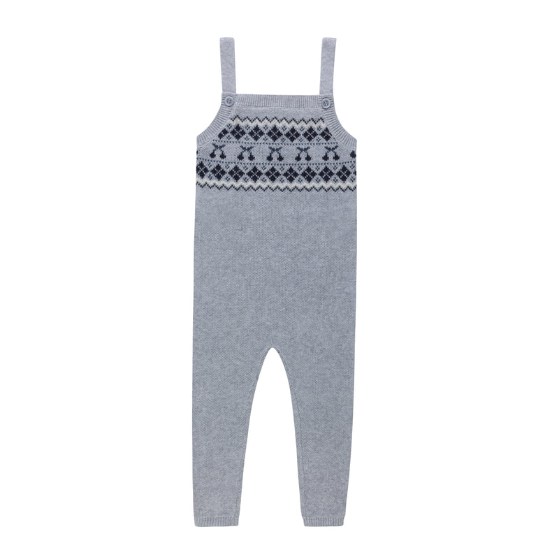 Fair Isle Knit Overalls - Grey Blue