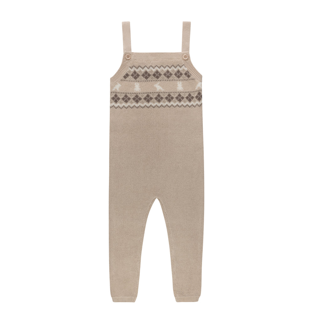 Fair Isle Knit Overalls - Taupe