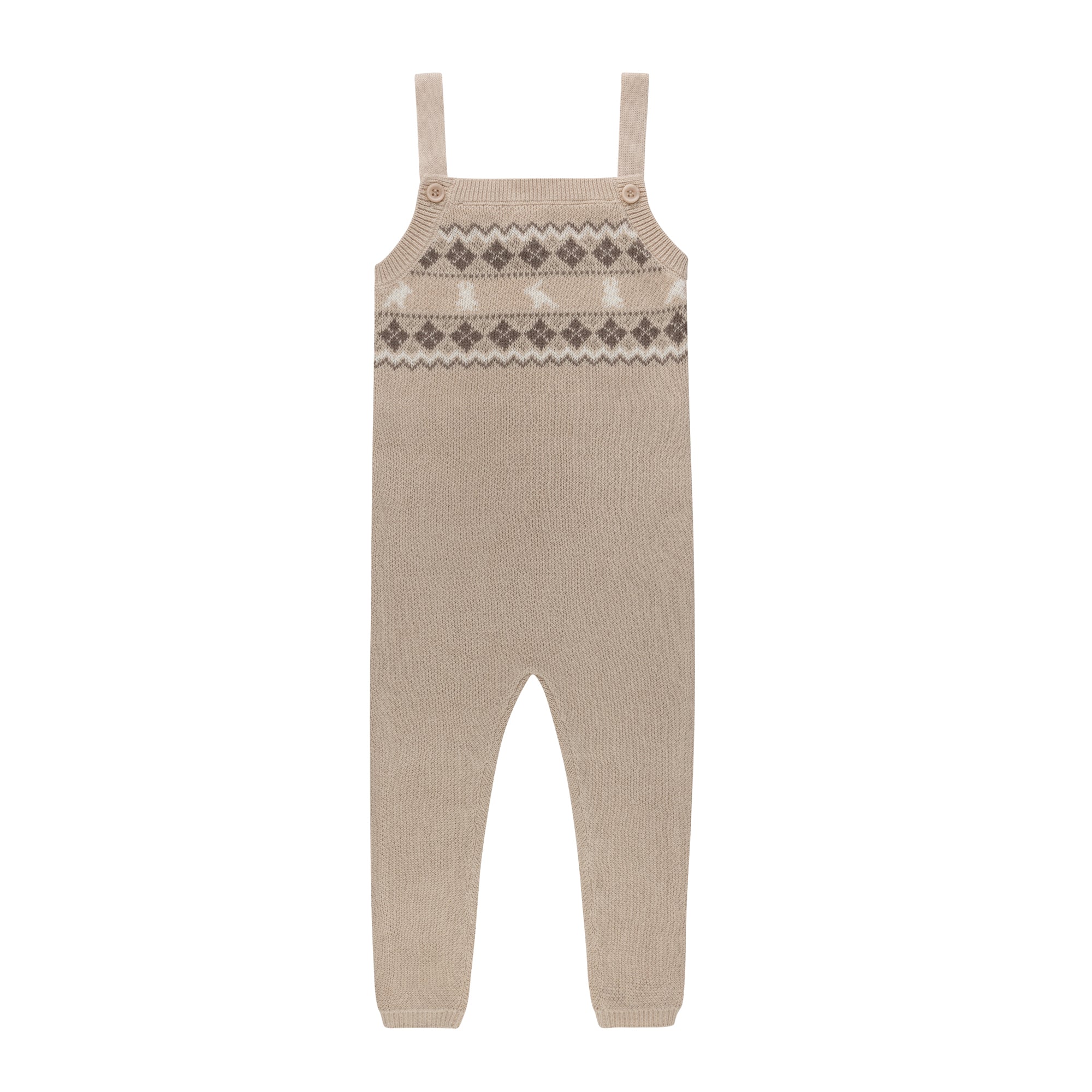 Fair Isle Knit Overalls - Taupe