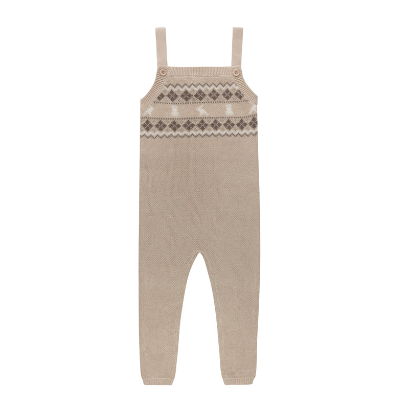 Fair Isle Knit Overalls - Taupe