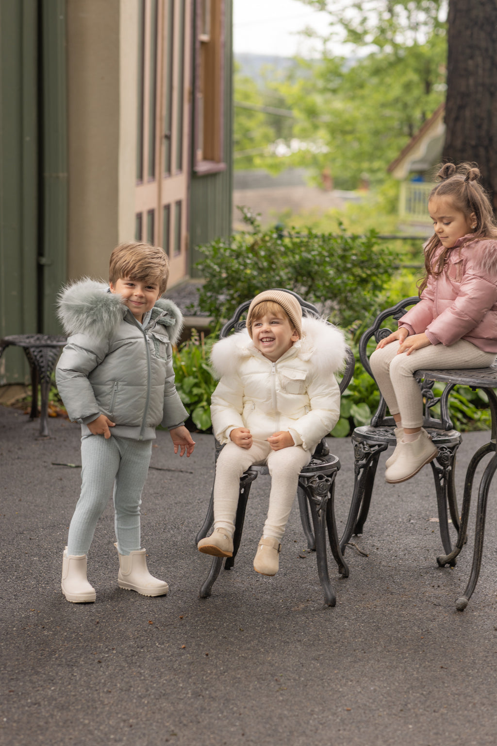 Leather Patch Baby Coat- White